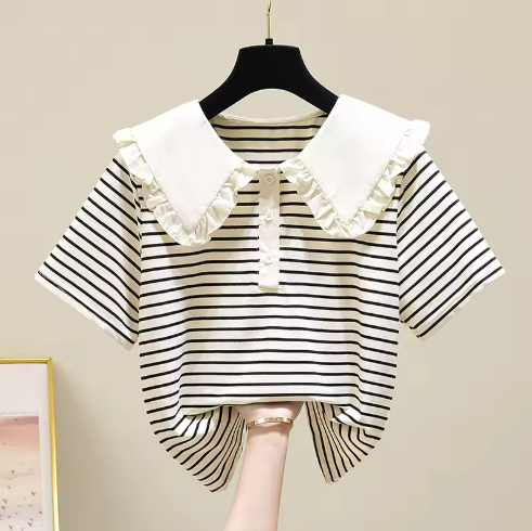 Striped Ruffle Collar Top