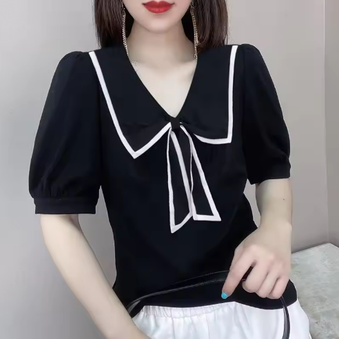Women's Black Sailor Collar Blouse