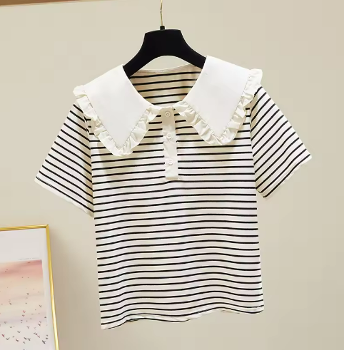 Striped Ruffle Collar Top