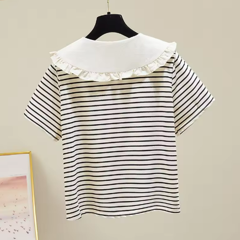 Striped Ruffle Collar Top