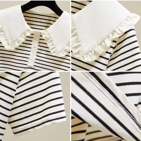 Striped Ruffle Collar Top