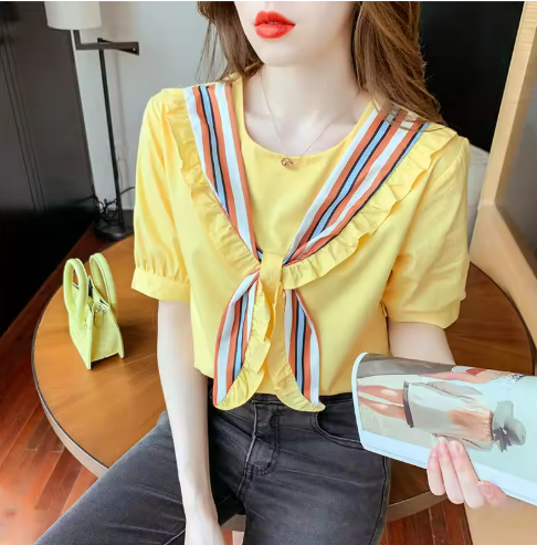 Women's White Blouse with Ribbon Detail