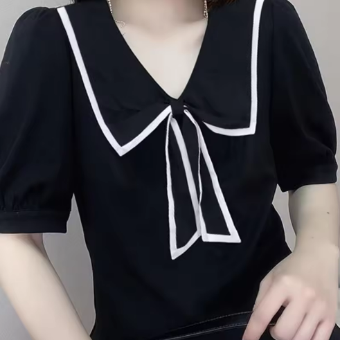 Women's Black Sailor Collar Blouse