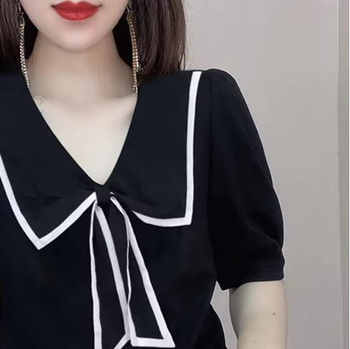 Women's Black Sailor Collar Blouse