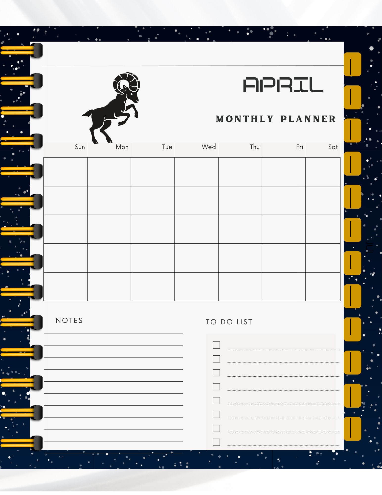 Hyperlinked-Aries Monthly Planner