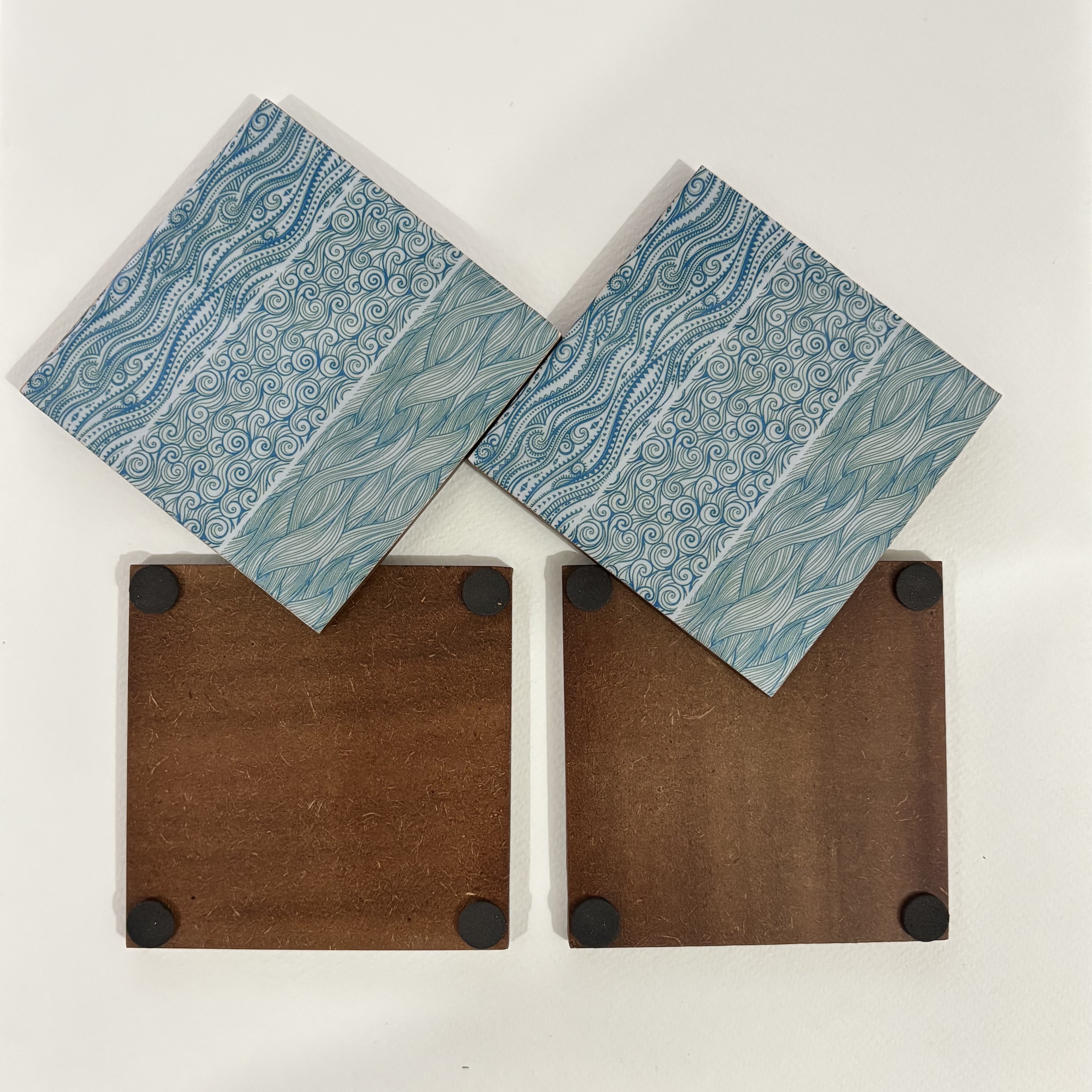 Blue Wave Wooden Coasters (4"x4")