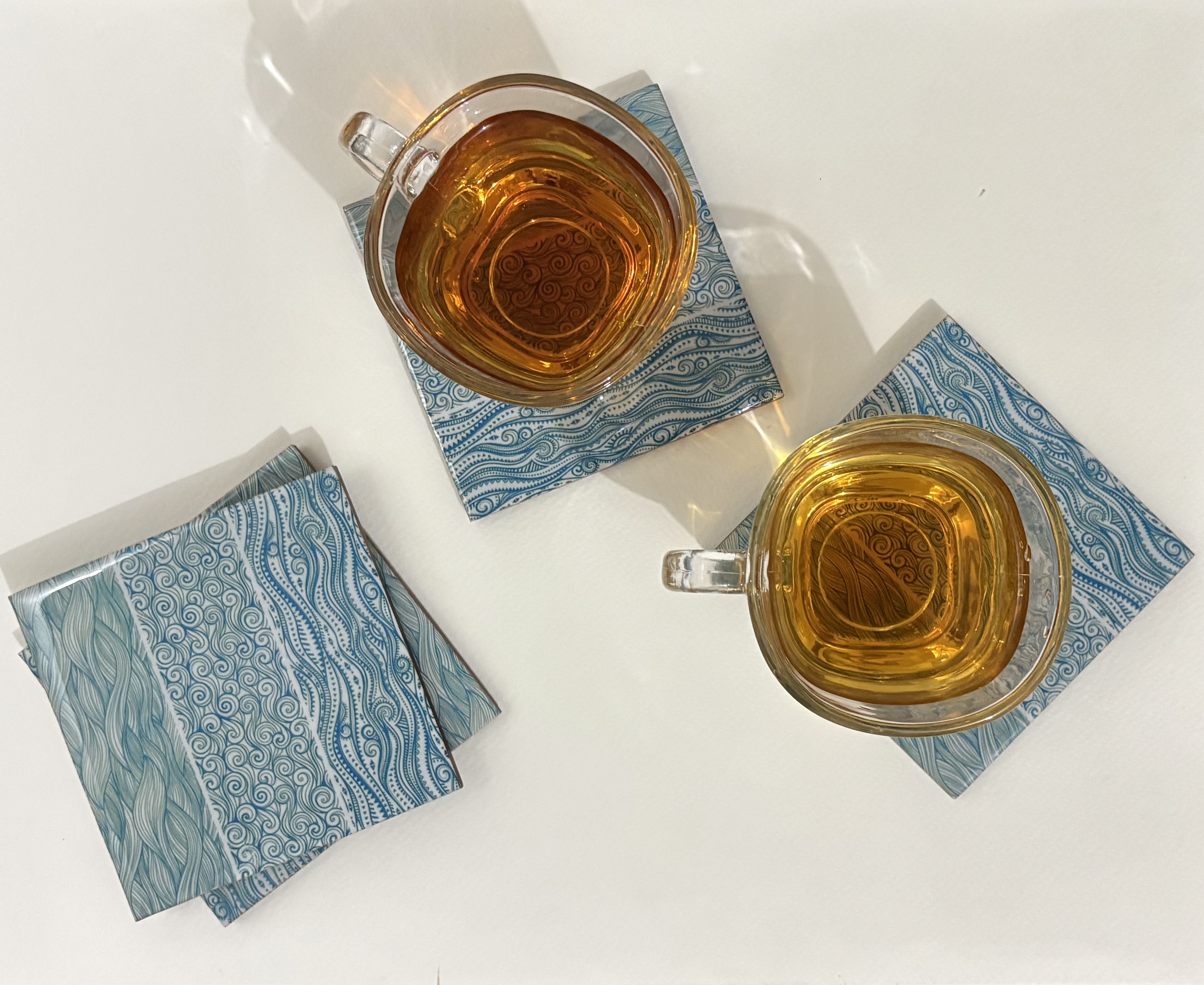 Blue Wave Wooden Coasters (4"x4")