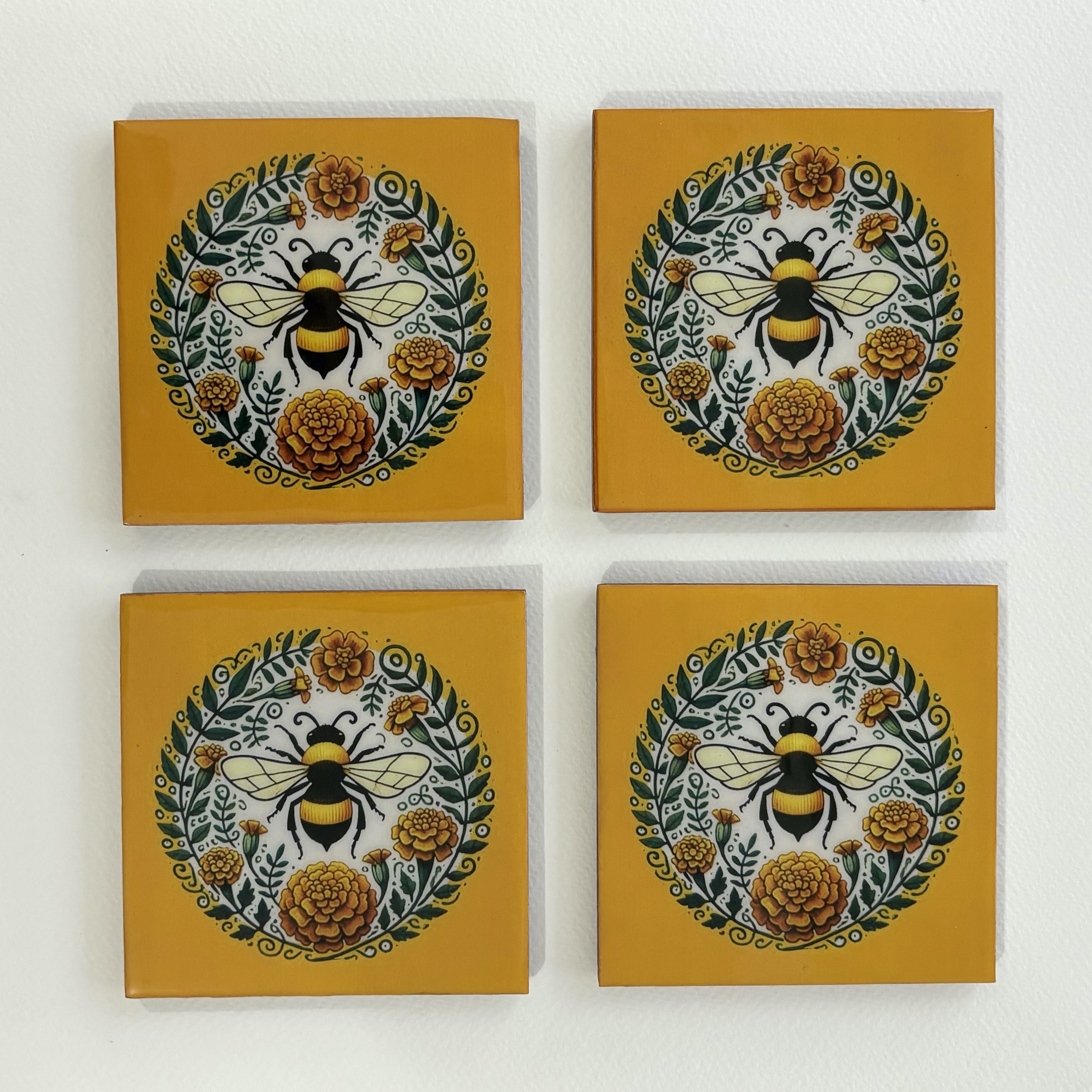 Bee & Floral Wooden Coasters (4"x4")