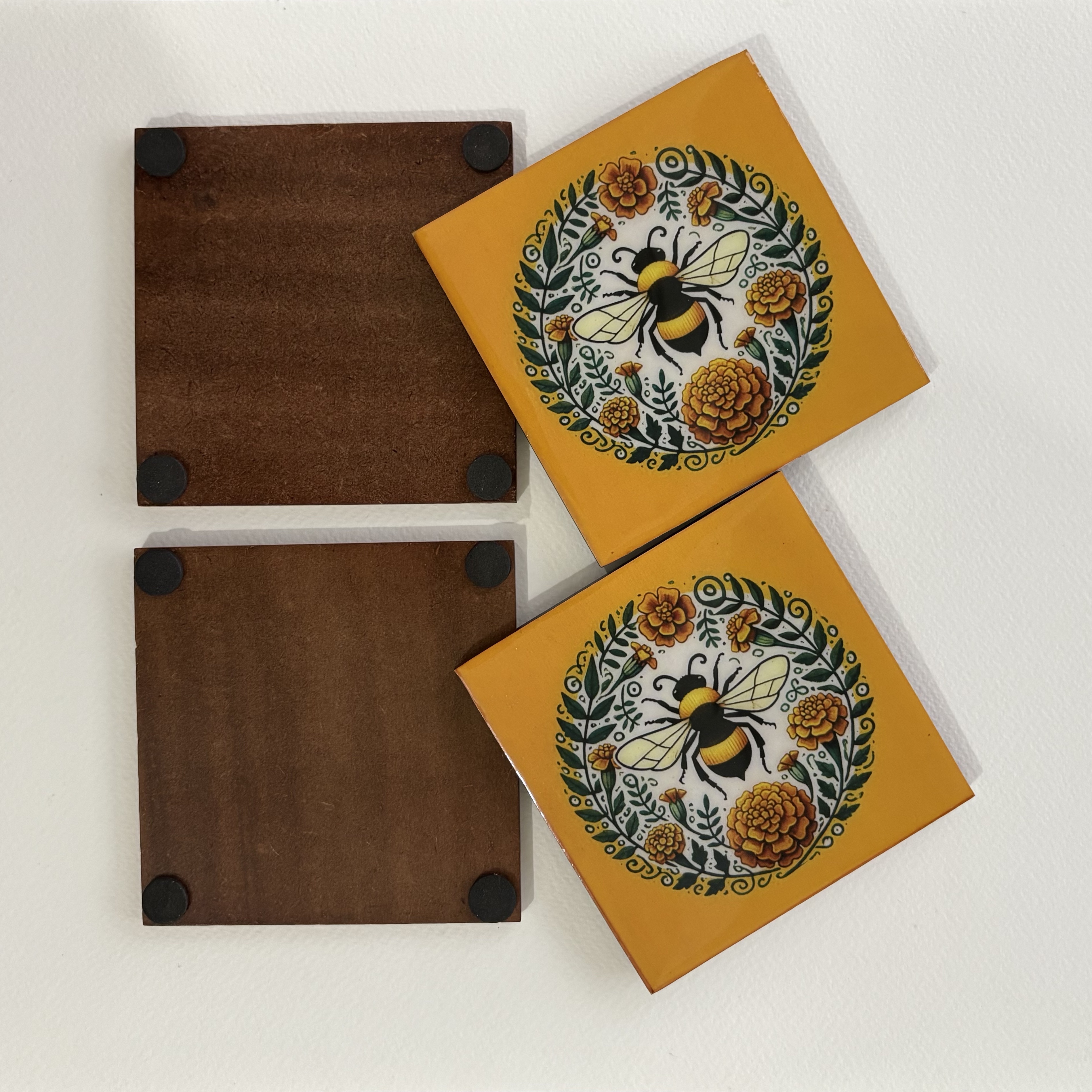 Bee & Floral Wooden Coasters (4"x4")