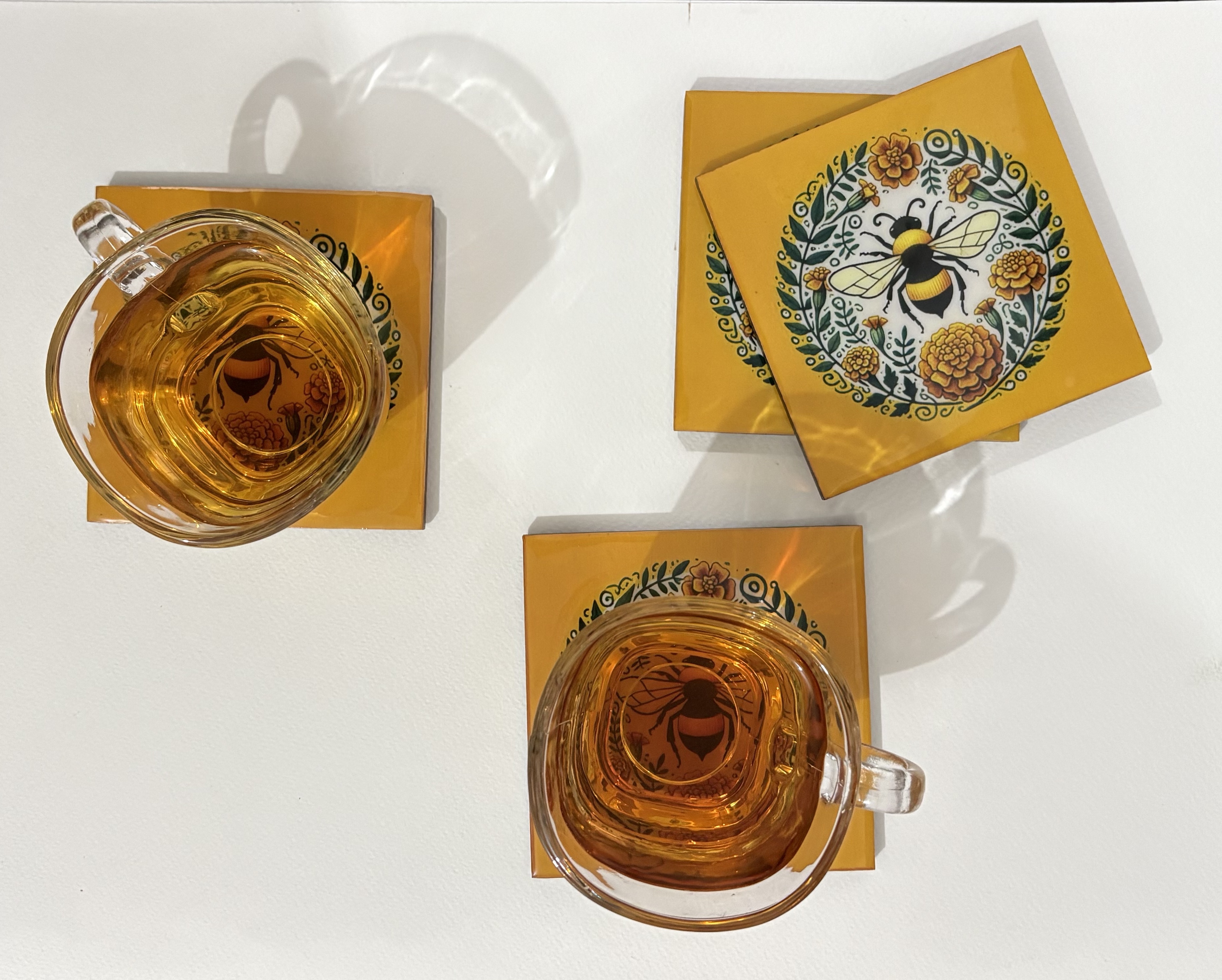 Bee & Floral Wooden Coasters (4"x4")