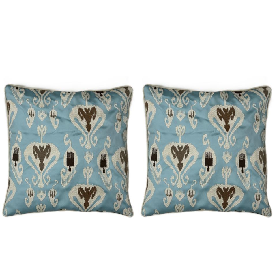 Blue & Ivory Embroidered Cushion Covers, Tafta Silk (16"x16")