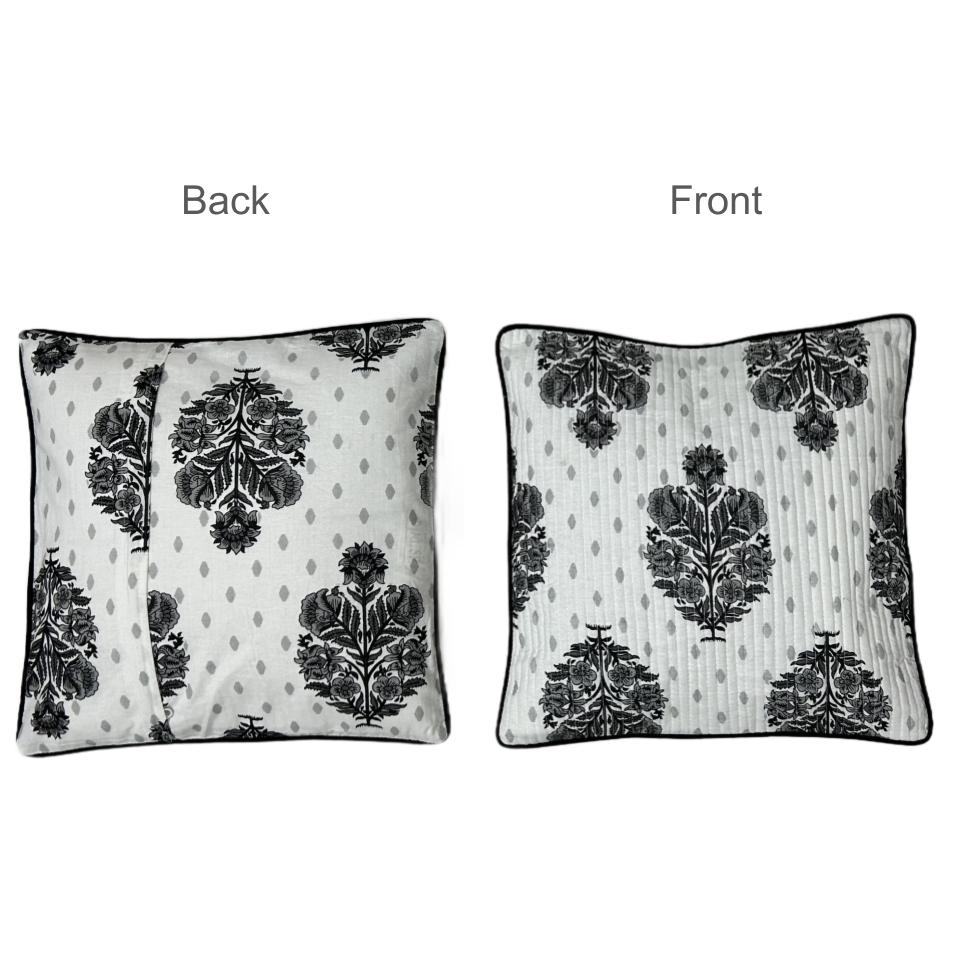 Black Floral Motif Cushion Covers, 200TC Cotton (16"x16")