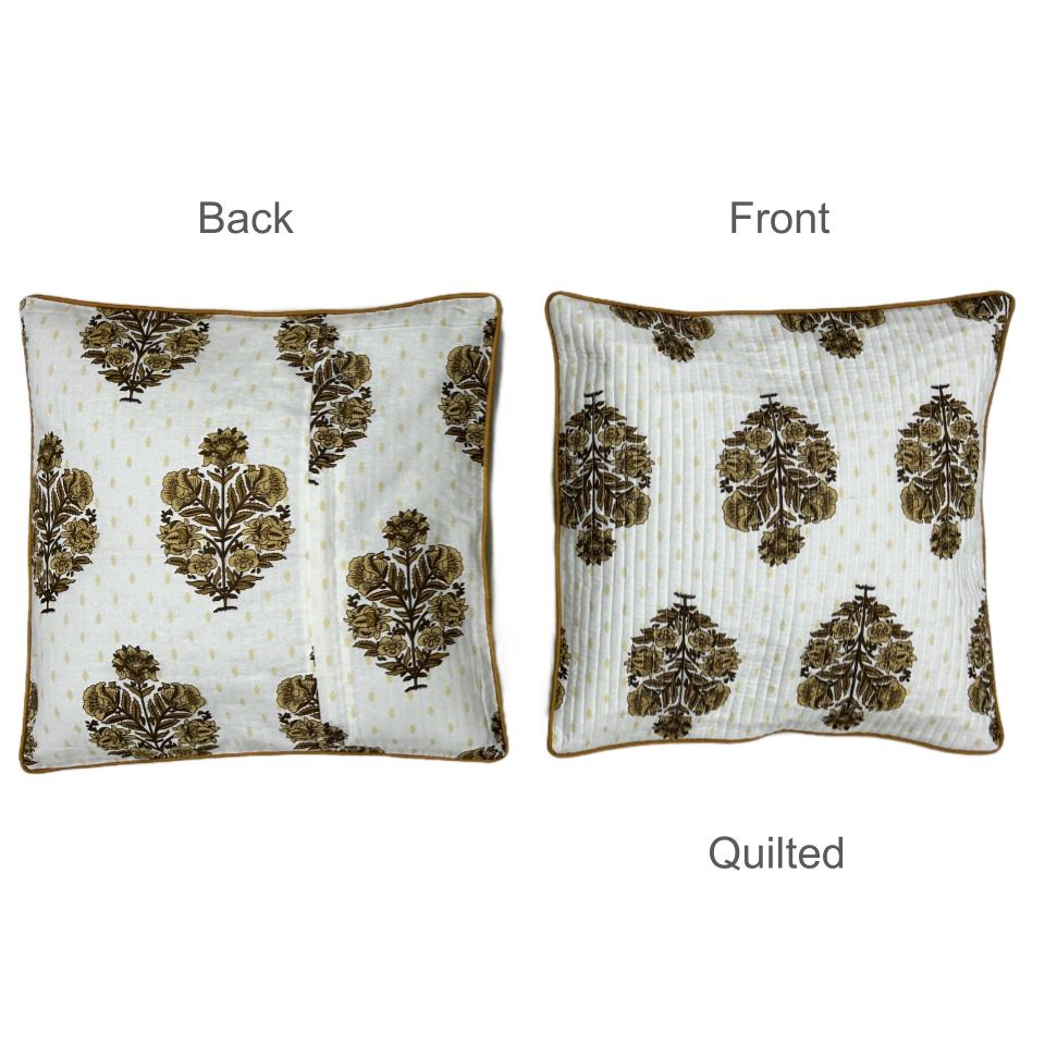 Brown Floral Motif Cushion Covers, 200 Thread Count Cotton (16"x16")