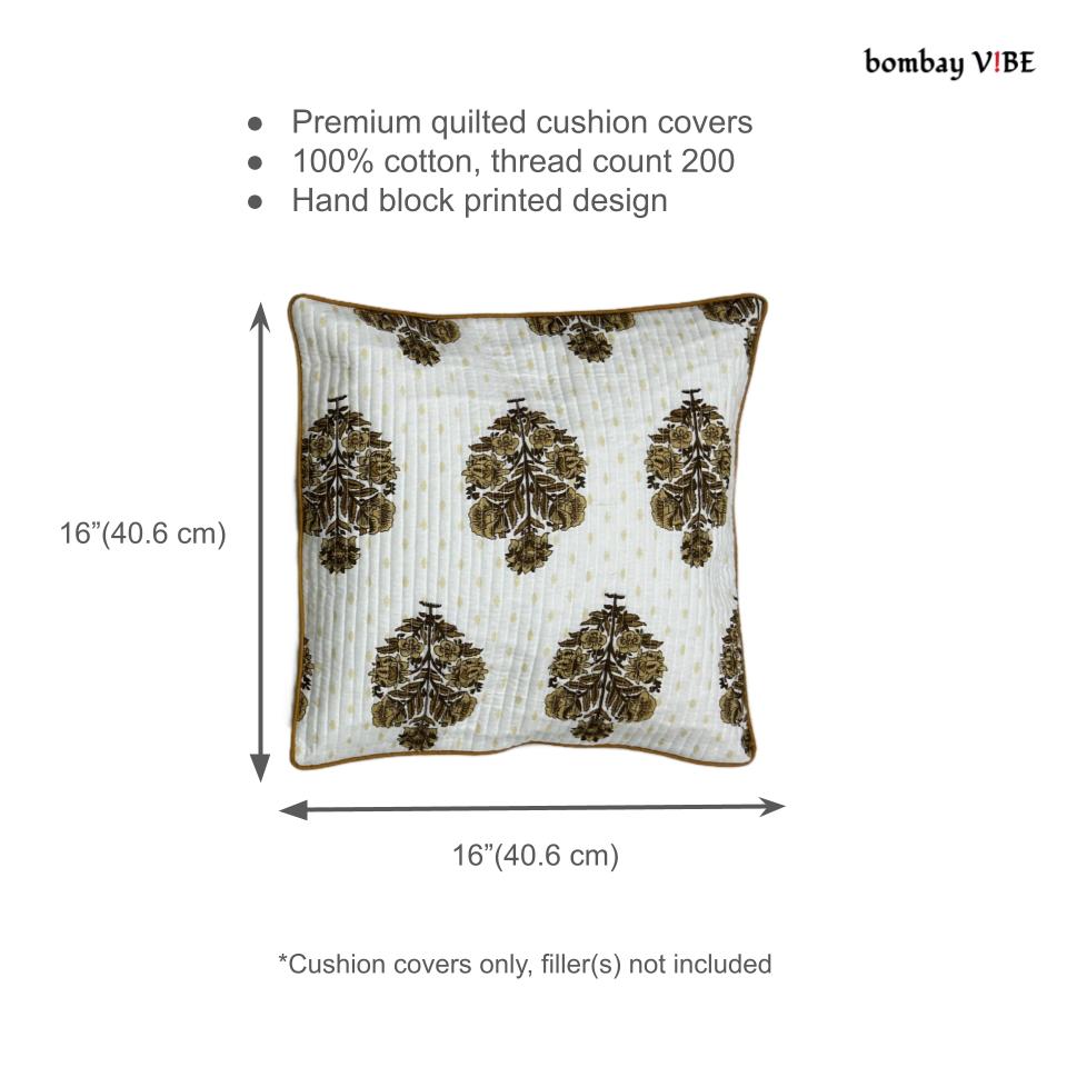 Brown Floral Motif Cushion Covers, 200 Thread Count Cotton (16"x16")