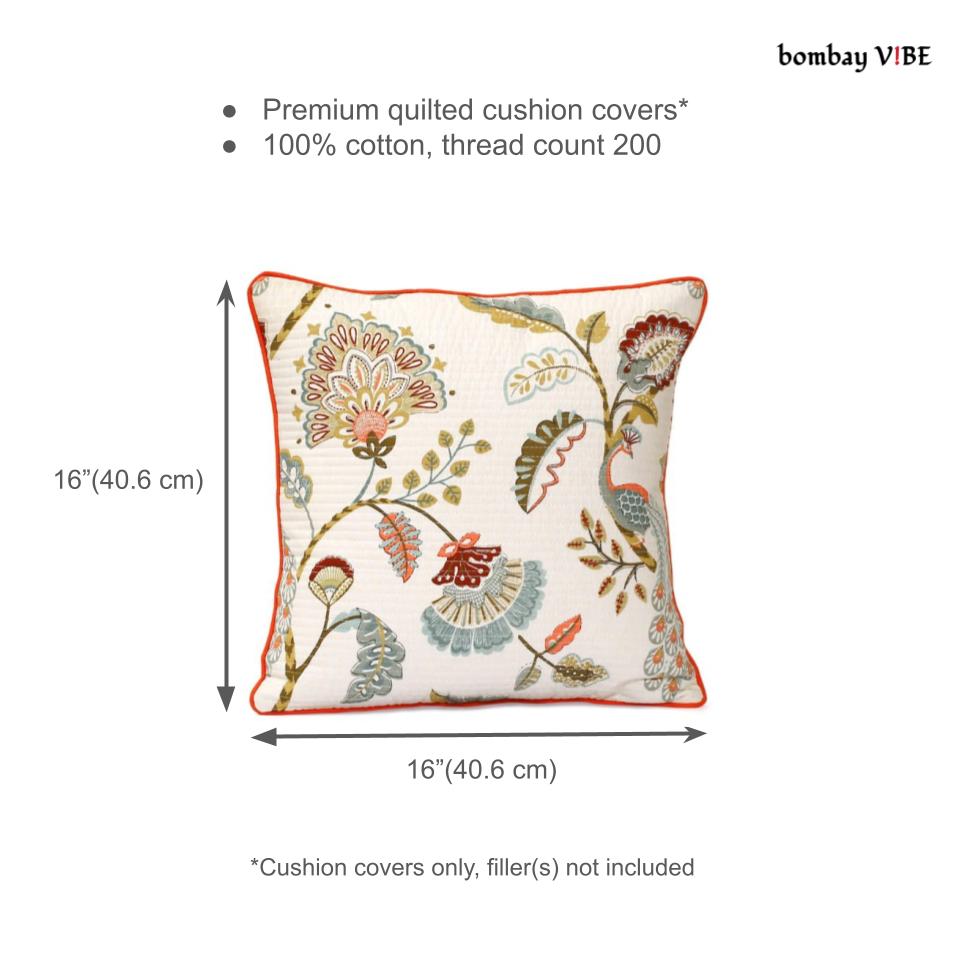 Ivory & Red Design Cushion Covers, 200TC Cotton (16"x16")