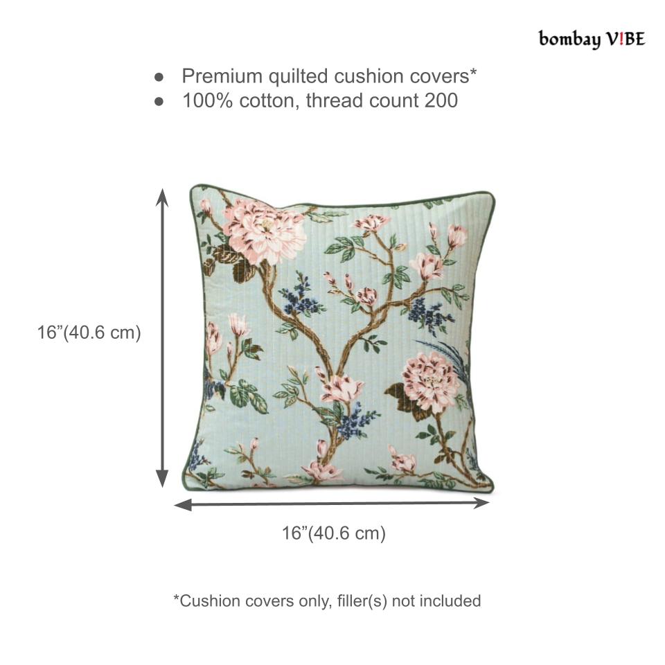 Mint Green Design Cushion Covers, 200TC Cotton (16"x16")