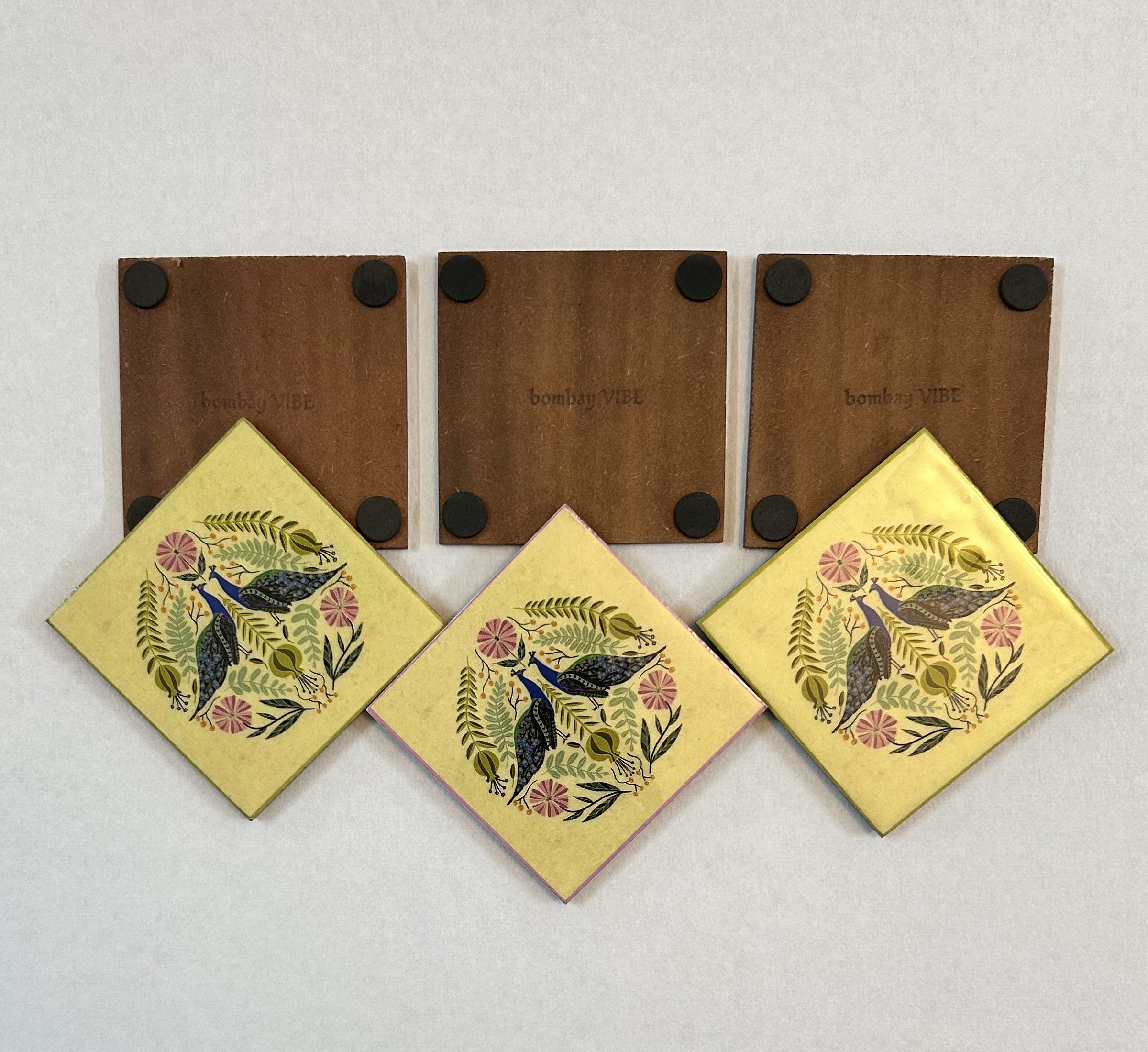 Peacock Design Wooden Coasters (4"x4")