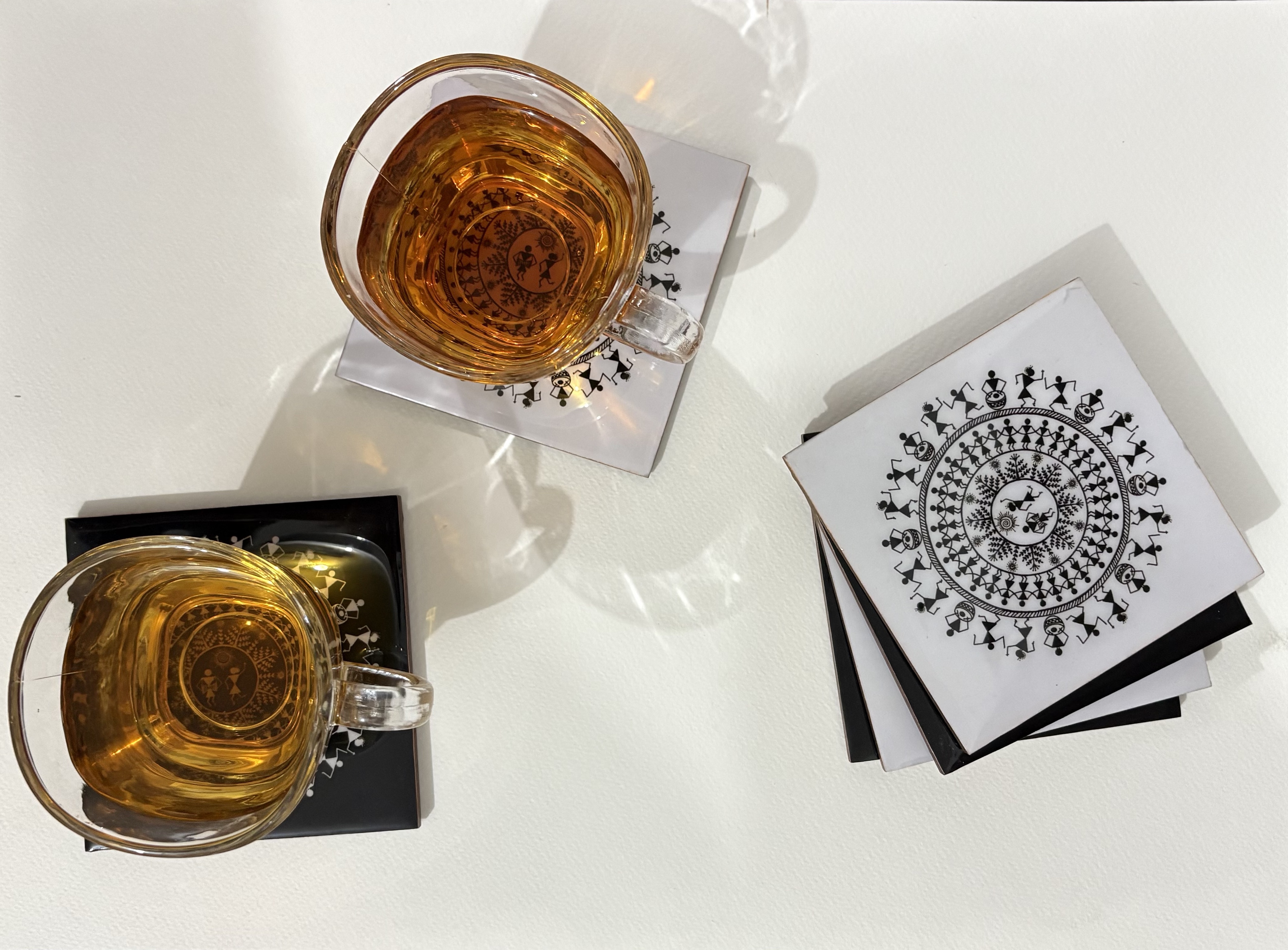 Warli Art Wooden Coasters (4"x4")