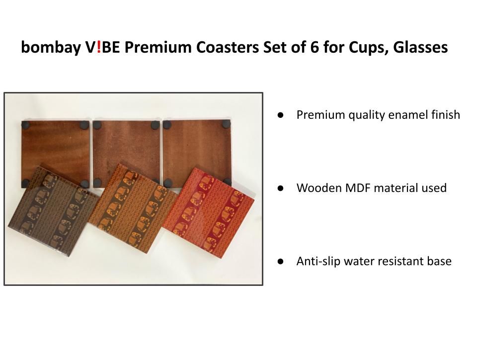 Elephant Motif Wooden Coasters (4"x4")