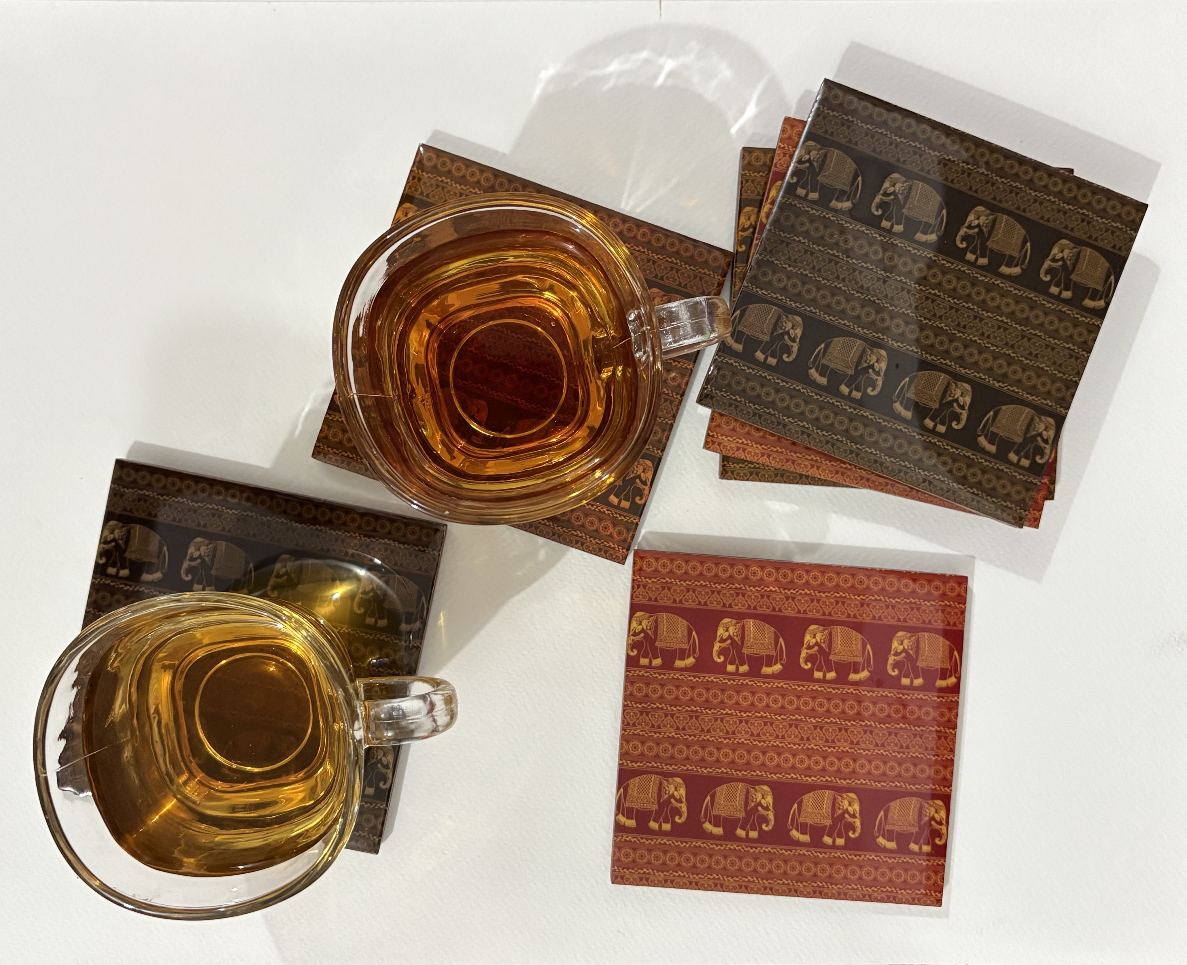Elephant Motif Wooden Coasters (4"x4")
