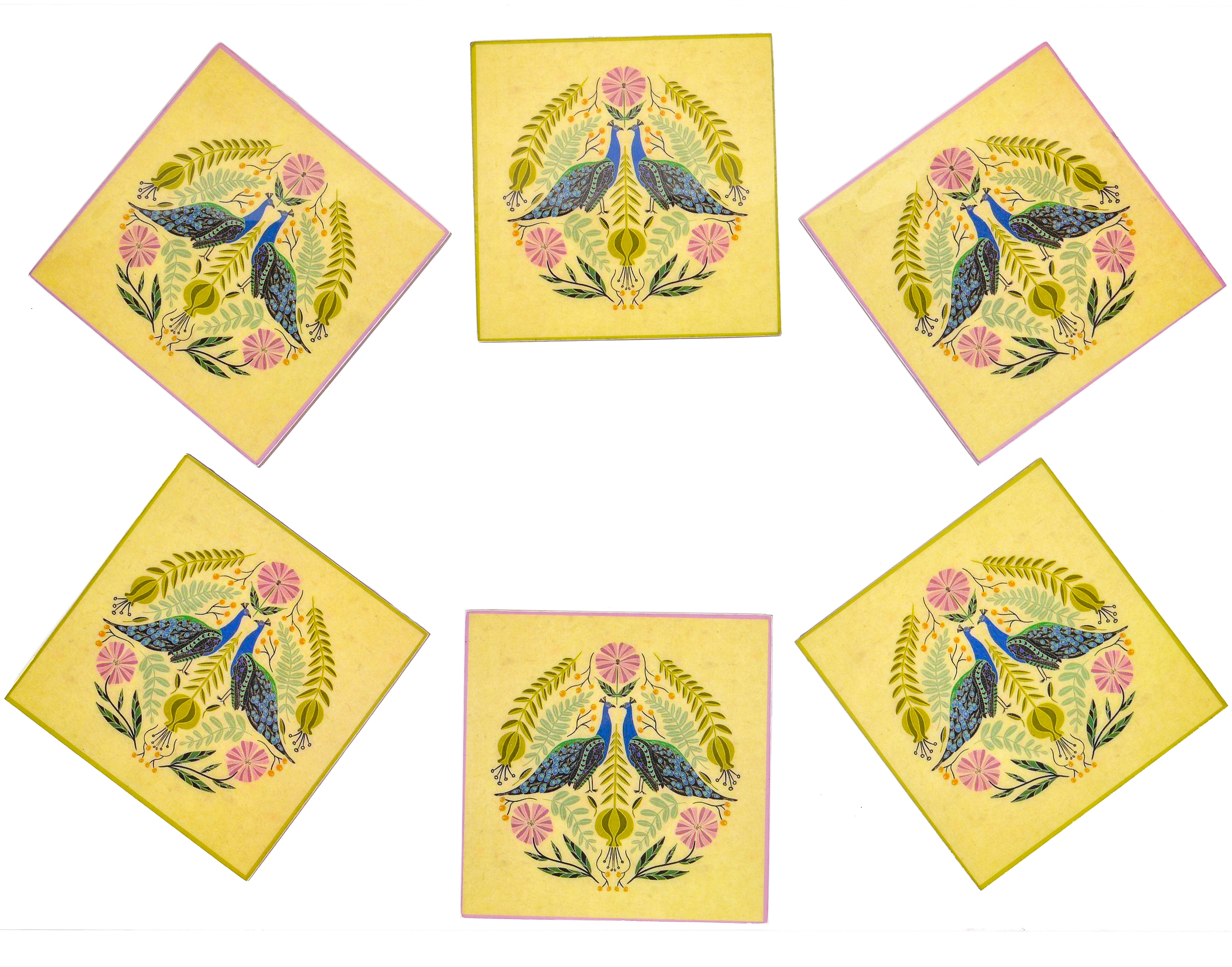 Peacock Design Wooden Coasters (4"x4")