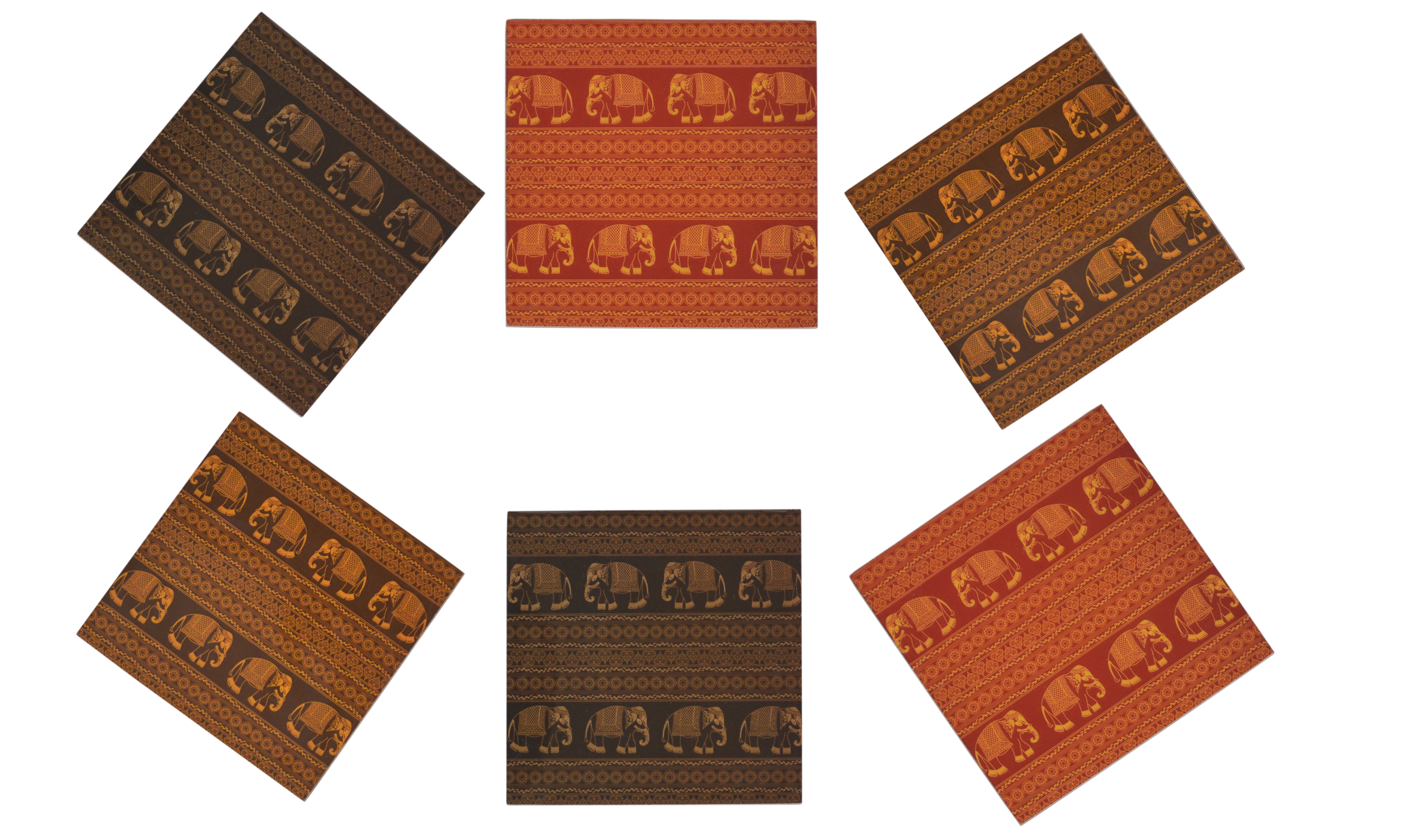 Elephant Motif Wooden Coasters (4"x4")