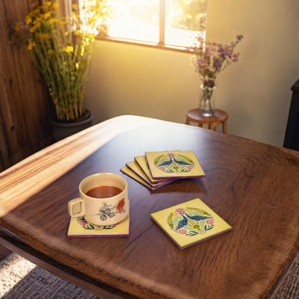 Peacock Design Wooden Coasters (4"x4")
