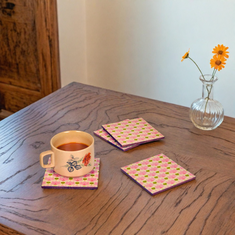 Pink Lotus Wooden Coasters (4"x4")