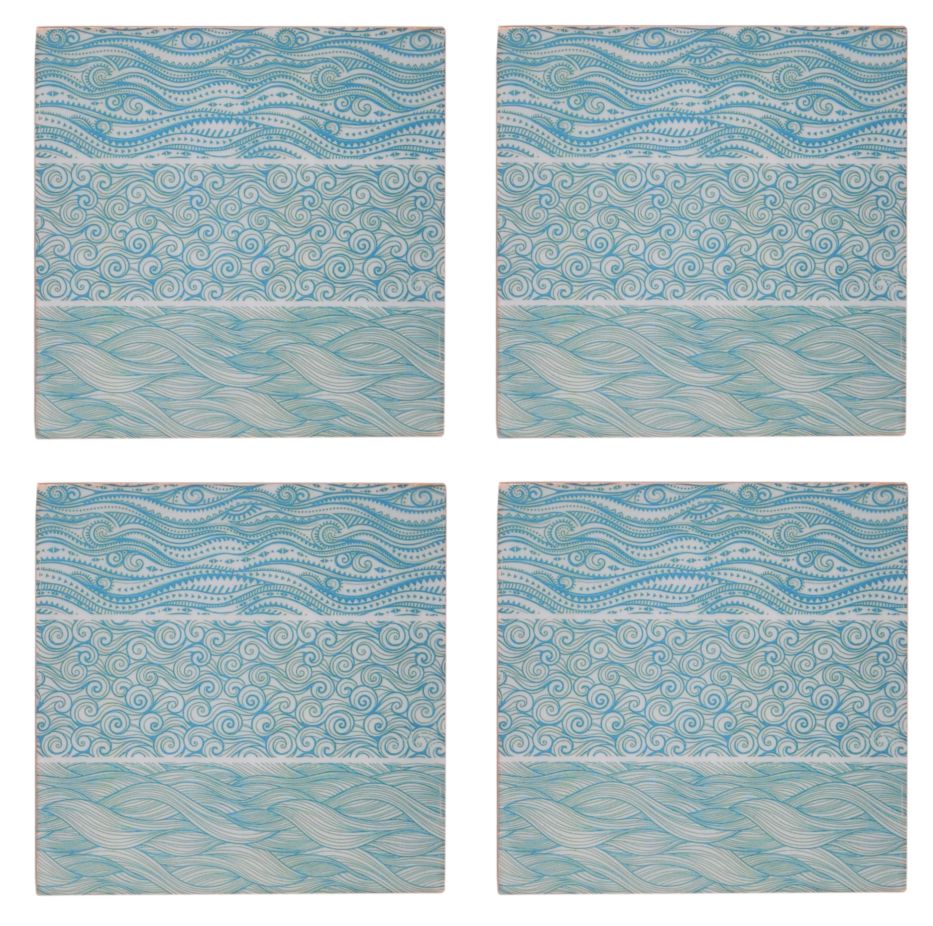 Blue Wave Wooden Coasters (4"x4")