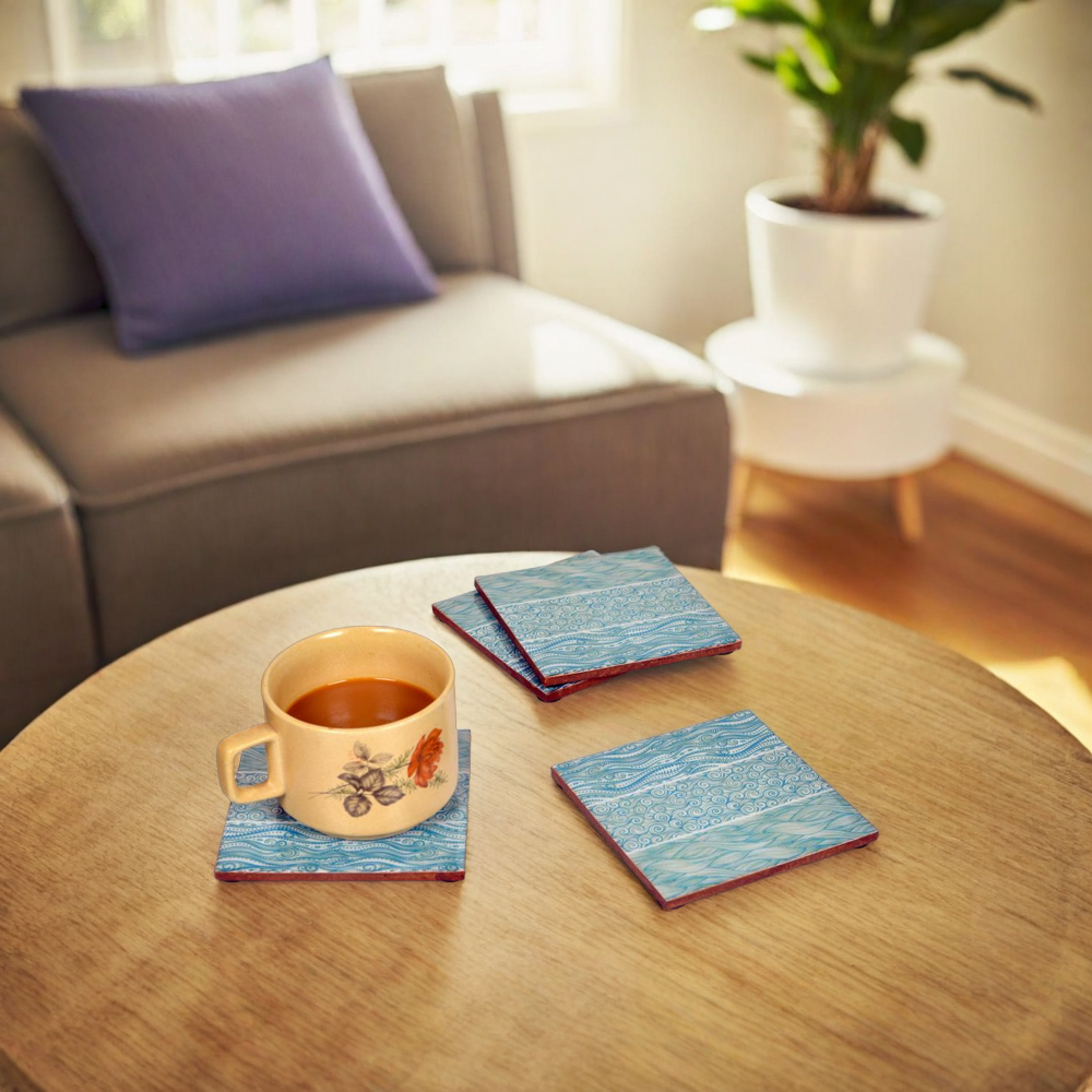Blue Wave Wooden Coasters (4"x4")