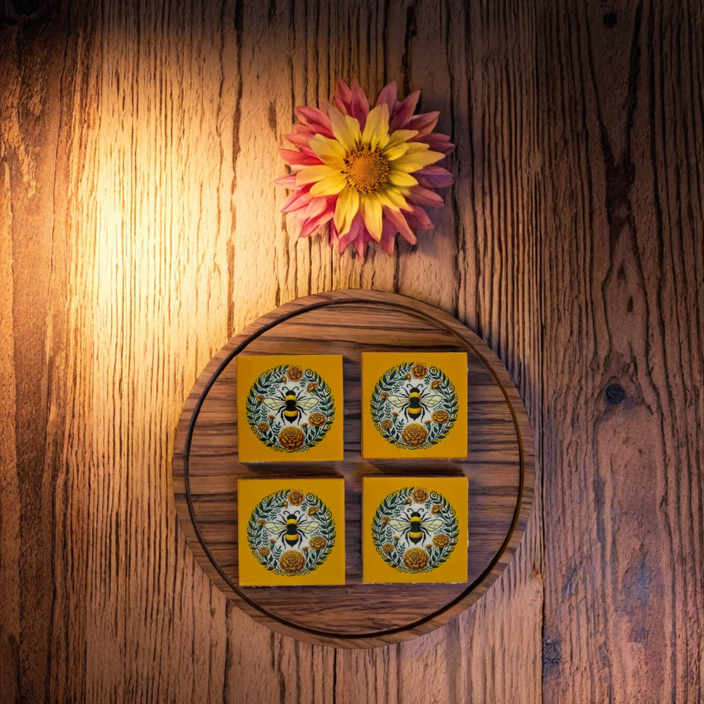 Bee & Floral Wooden Coasters (4"x4")