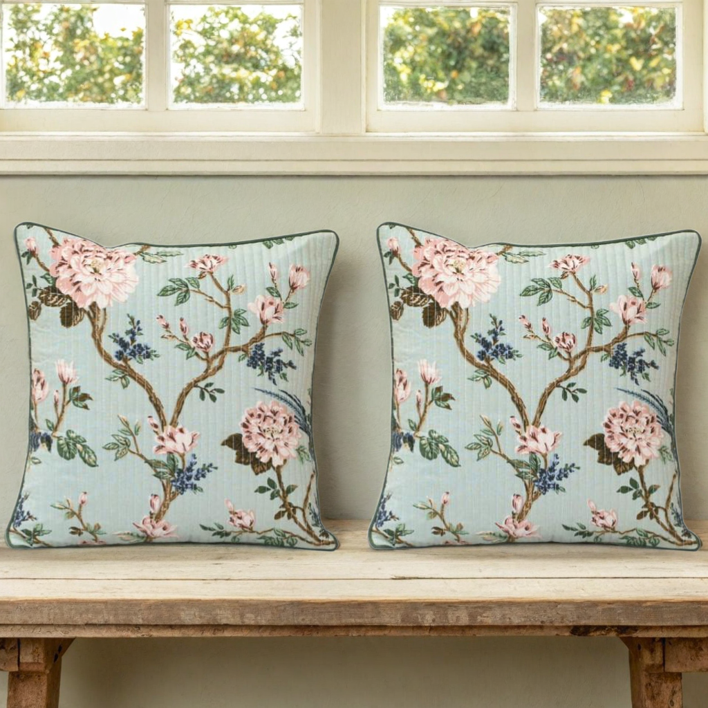 Mint Green Design Cushion Covers, 200TC Cotton (16"x16")