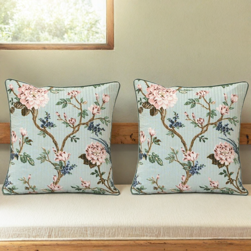 Mint Green Design Cushion Covers, 200TC Cotton (16"x16")