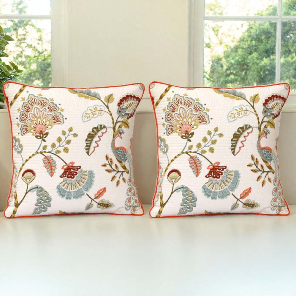 Ivory & Red Design Cushion Covers, 200TC Cotton (16"x16")