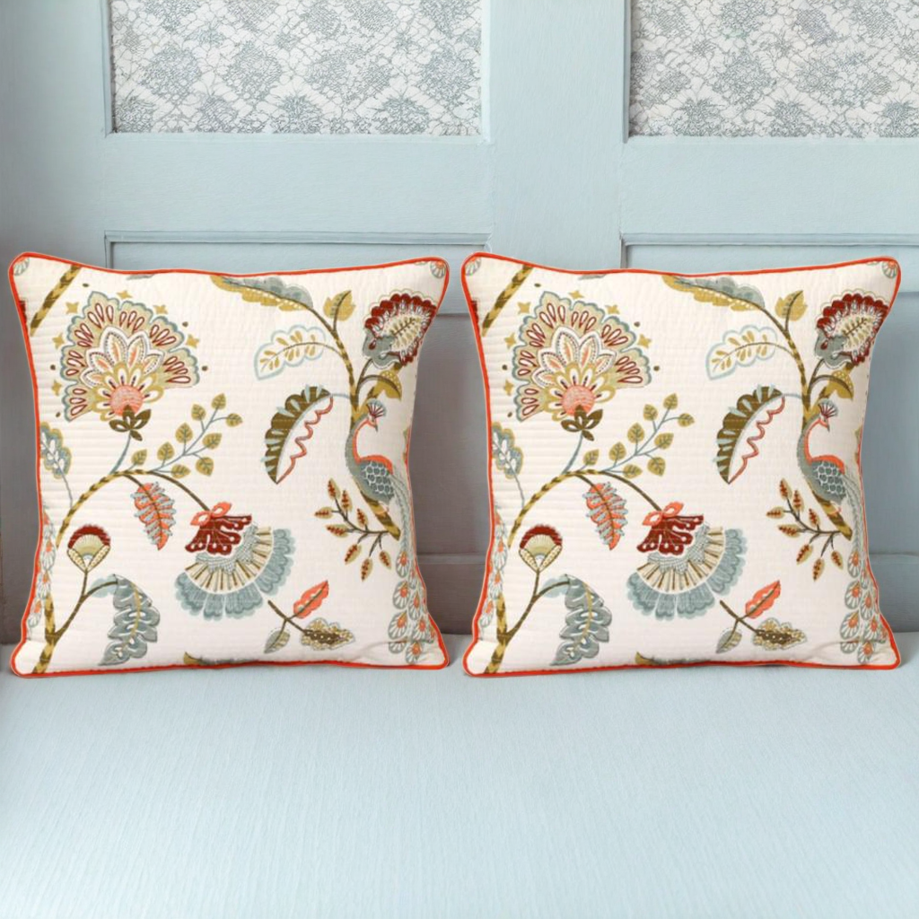 Ivory & Red Design Cushion Covers, 200TC Cotton (16"x16")