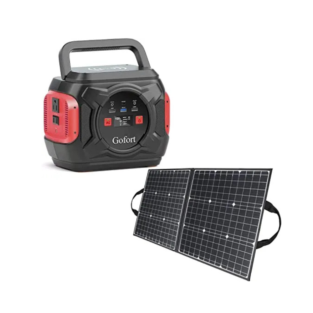 GOFORT 320W Portable Power Station 292Wh Wireless Charger 15W PD 100W & 100W 18V Portable Solar Panel Included Compatible with Phones Laptops Tablet for Outdoor