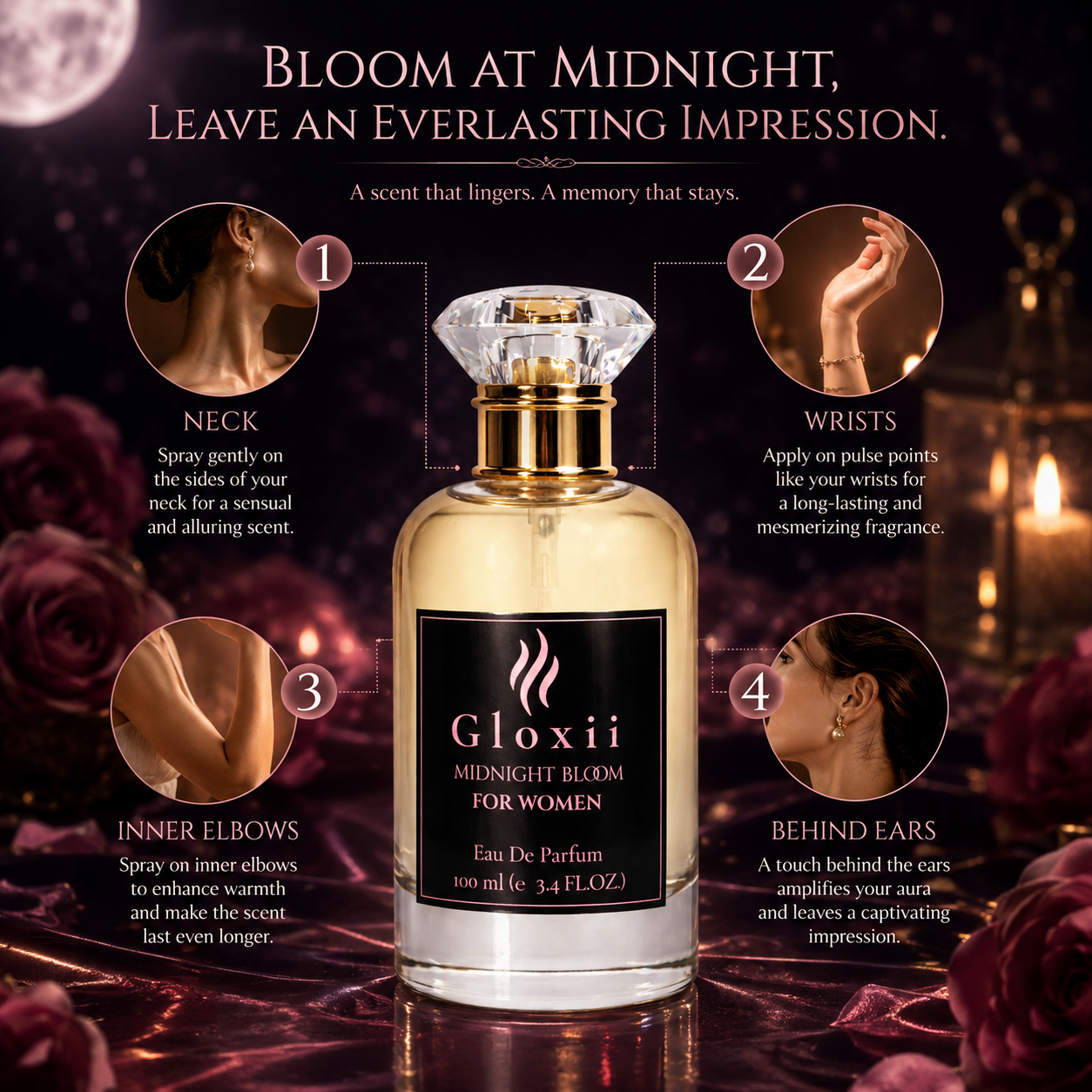 Gloxii Midnight Bloom – Deep Night Floral Perfume for Women -100ML