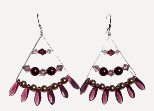 Boucles d'oreilles argent et perles de cristal roses et violettes