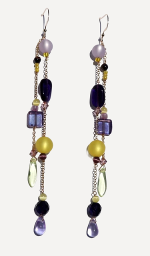 Boucles d'oreilles argent et cristal jaune et violet