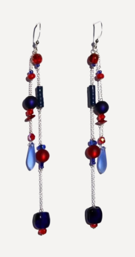 Boucles d'oreilles 2 chaînes argent et perles