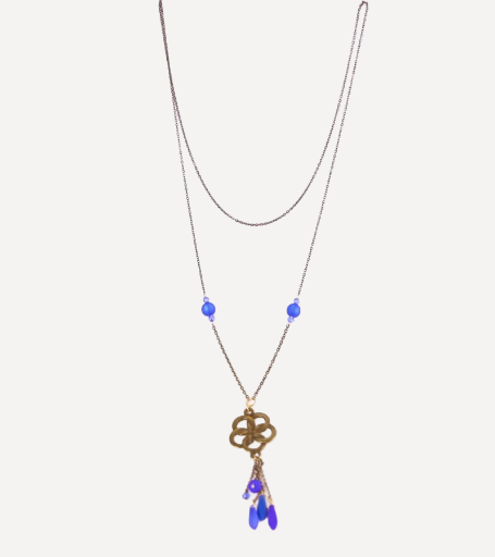 Sautoir pendentif perles bleues