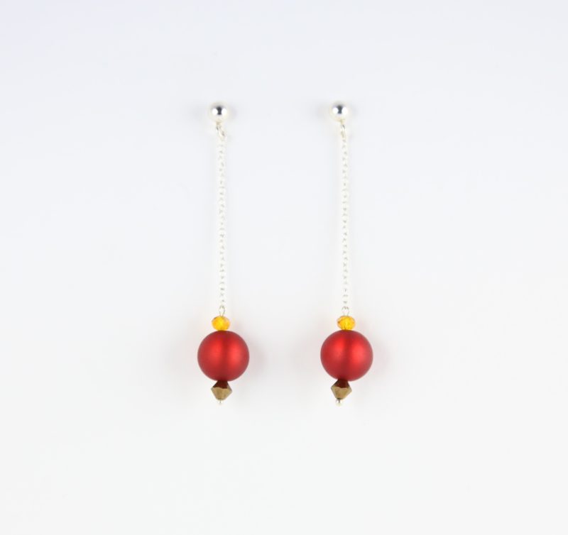 Boucles d'oreilles pendantes, chaîne en argent, perles Polaris et Swarovski