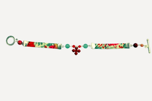 Bracelet argent, Liberty® et croix émaillée rouge.