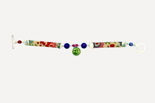 Bracelet argent, Liberty® et médaille de Lourdes émaillée verte