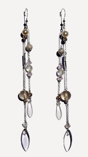 Boucles d'oreilles 2 chaînes argent et perles 