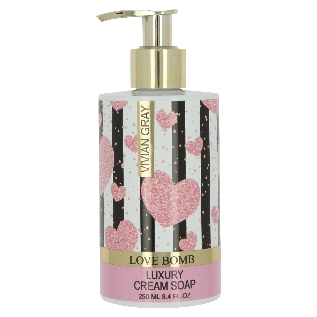 Soap dispenser with cream soap Love Bomb Luxury, patchouli, pink/gold (250 ml)