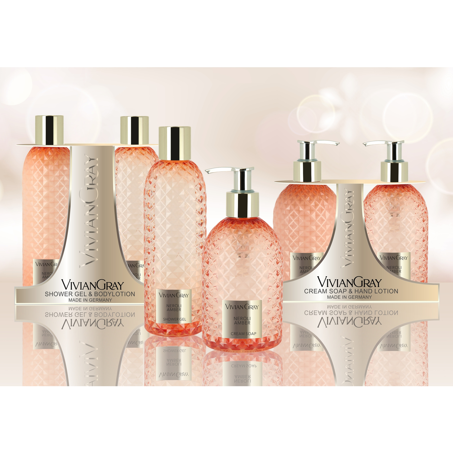 Soap dispenser with cream soap Gemstone, Neroli & Amber, orange/gold (300 ml)