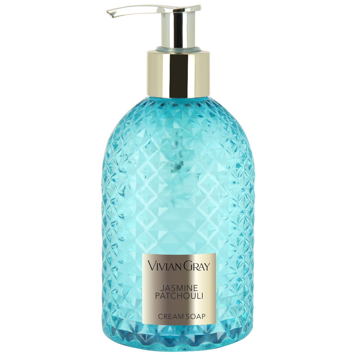 Soap dispenser with cream soap Gemstone, Jasmine & Patchouli, turquoise/gold (300 ml)
