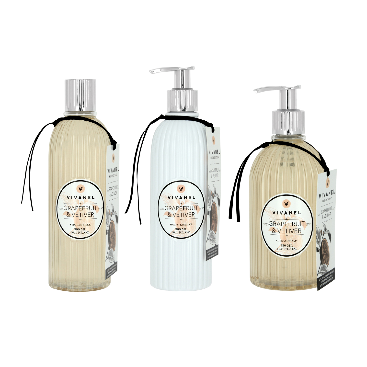 VIVANEL VVNGV-SET Grapefruit & Vetiver Shower Gel + Body Lotion + Cream Soap, multicolored (3-pack)