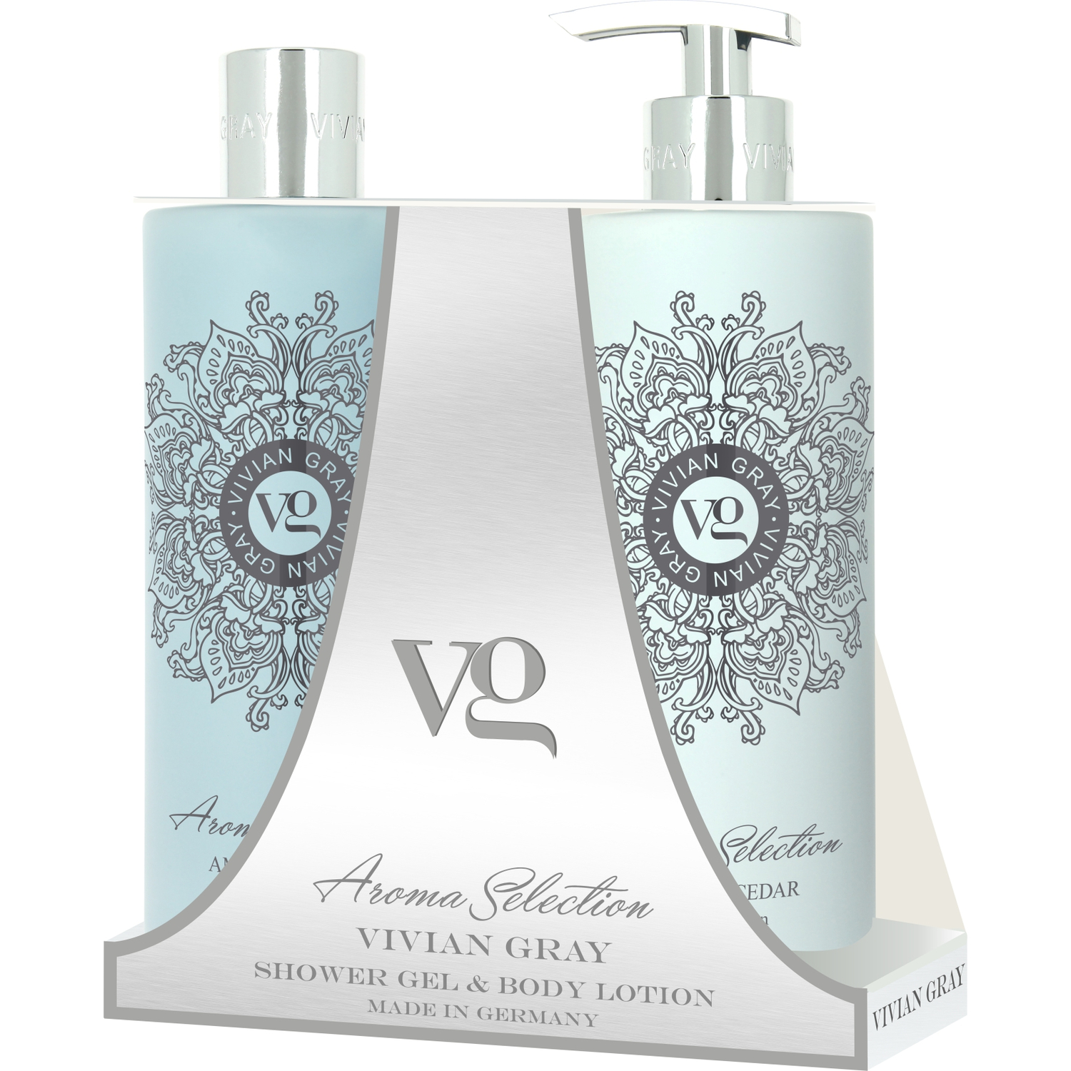 VIVIAN GRAY 2023 Aroma Selection Shower Gel & Body Lotion Amber & Cedar (1000 ml Gift Set)